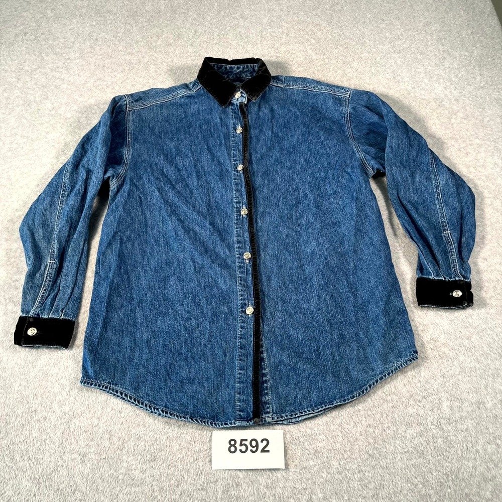 Vintage Limited Jeans Shirt Womens Small Blue Denim Cotton Collared Button Up